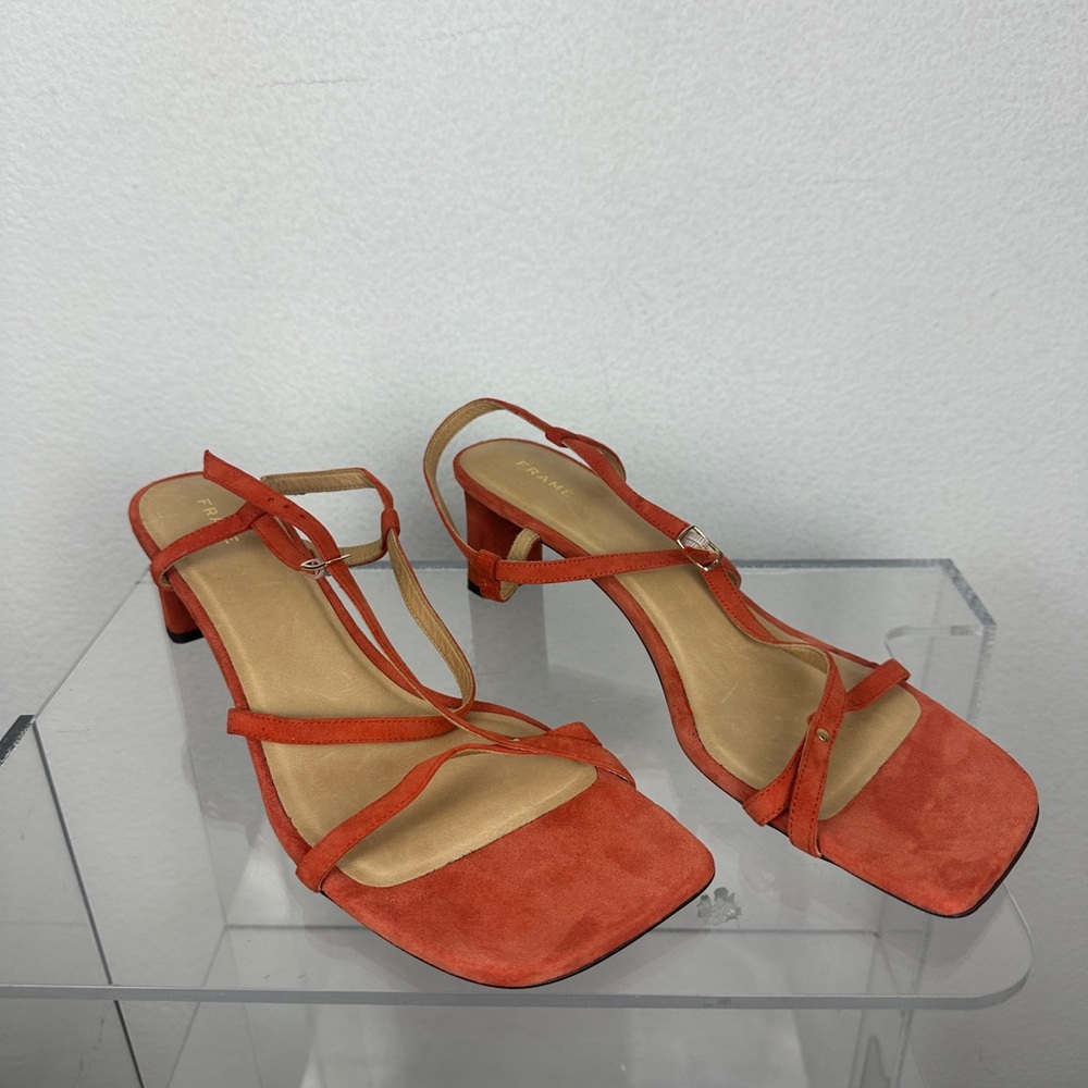 Frame La Braxton Women’s Leather Sandal Size EUR 41 Orange and Tan EUC